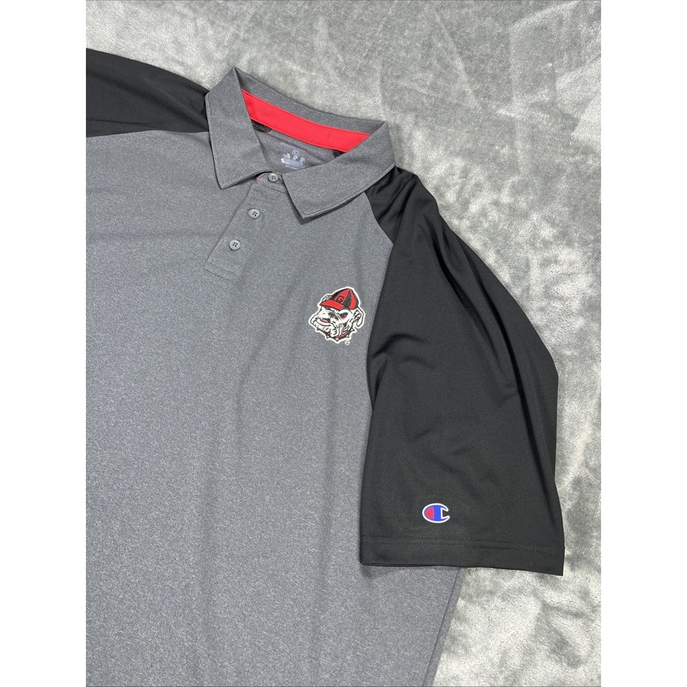 Georgia Bulldogs Polo Shirt Mens 2XL Gray NCAA Football Champion Mascot Patch